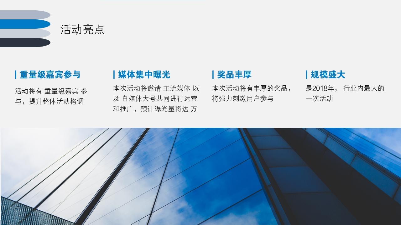 蓝色商务简洁大气活动方案/策划书PPT模版-活动亮点