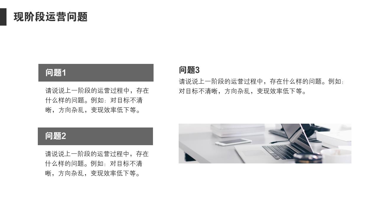 商务简约项目运营方案PPT模版-现阶段运营问题
