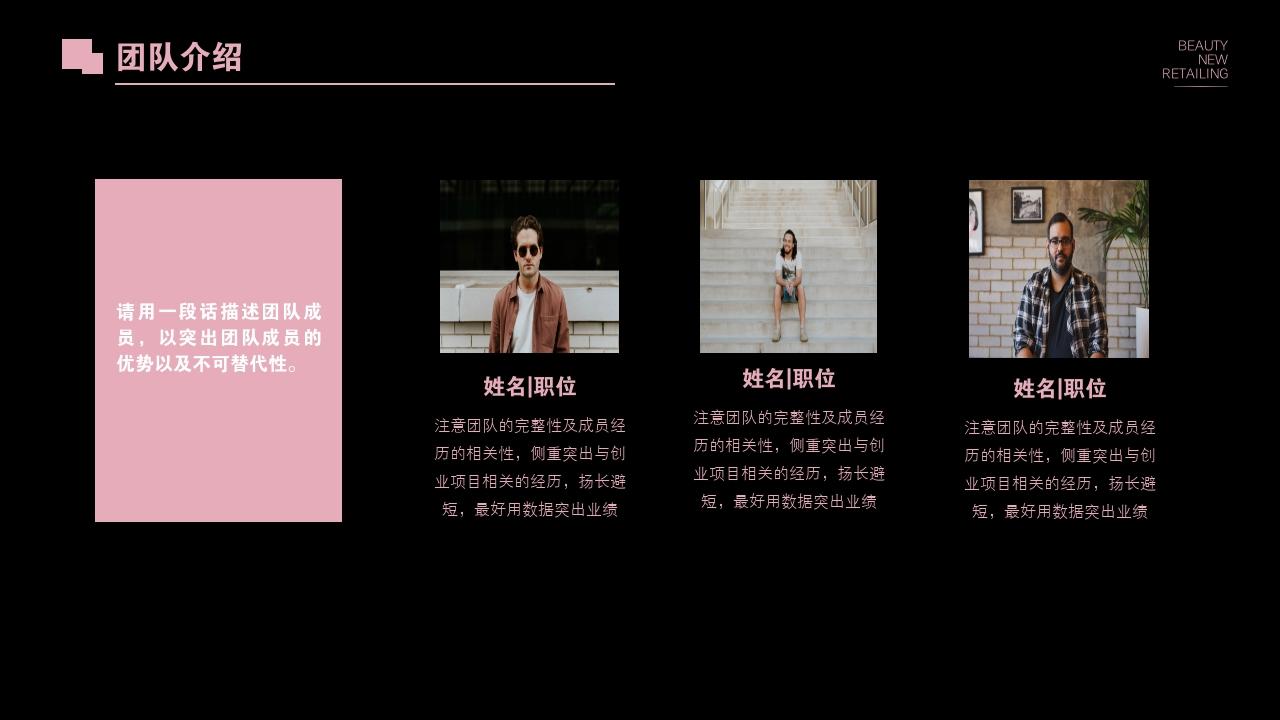 化妆品口红美妆新零售商业计划书模板-团队介绍
