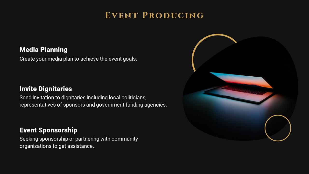 黑金大气金融行业活动策划方案英文PPT模板-Event Producing