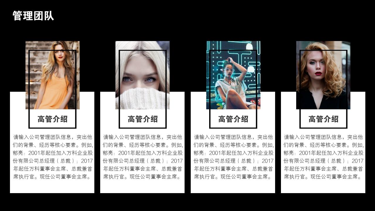 黑白复古照片公司简介PPT模版-管理团队